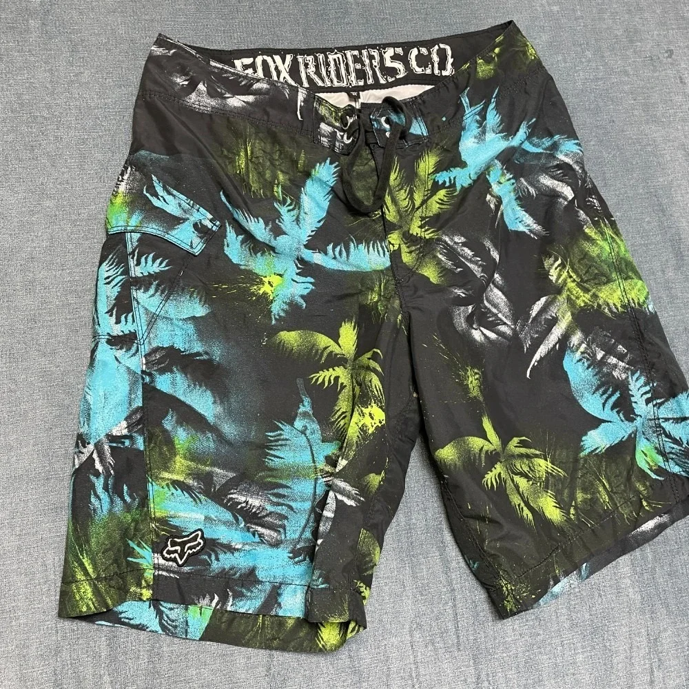 Fox Riders Co. Board Shorts Mens 34 Black Tropical Drawstring Surfing Beach Wear